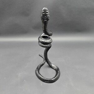 Black Cast Metal Snake Taper Candle Holder Gothic Serpent Halloween 10.5 inch